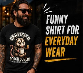 Certified Porch Goblin Possum T-Shirt, Funny Snack-Loving Opossum Tee