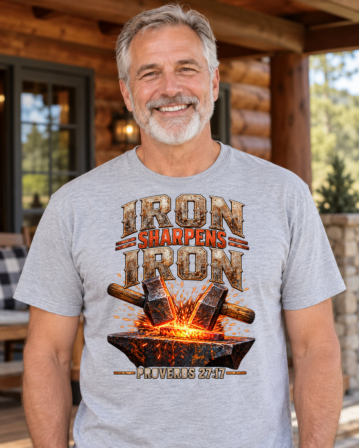 Iron Sharpens Iron Christian T-Shirt | Proverbs 27:17 Hammer and Anvil Graphic