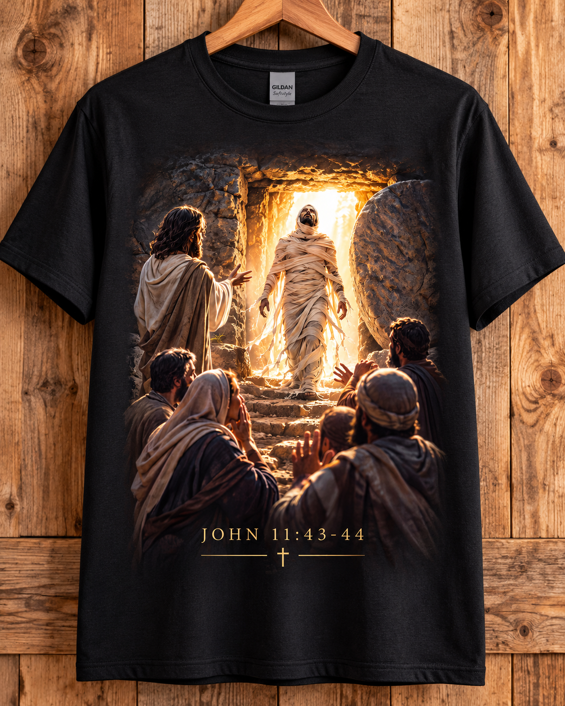 Lazarus Christian T-Shirt | John 11:43-44 Come Forth Biblical Scene