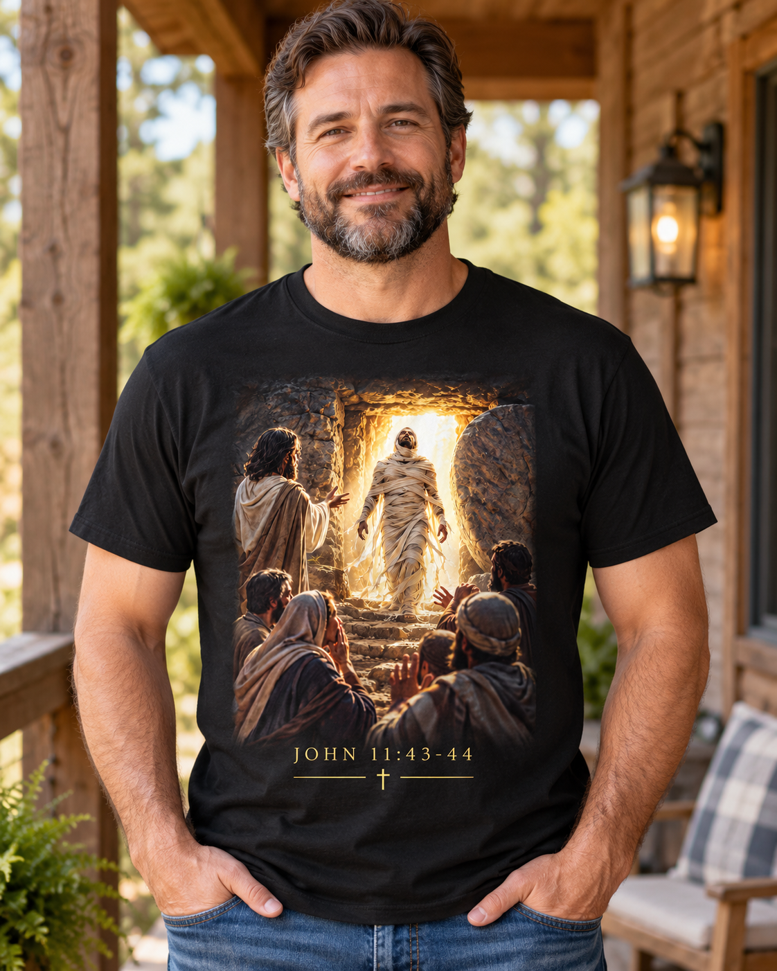 Lazarus Christian T-Shirt | John 11:43-44 Come Forth Biblical Scene