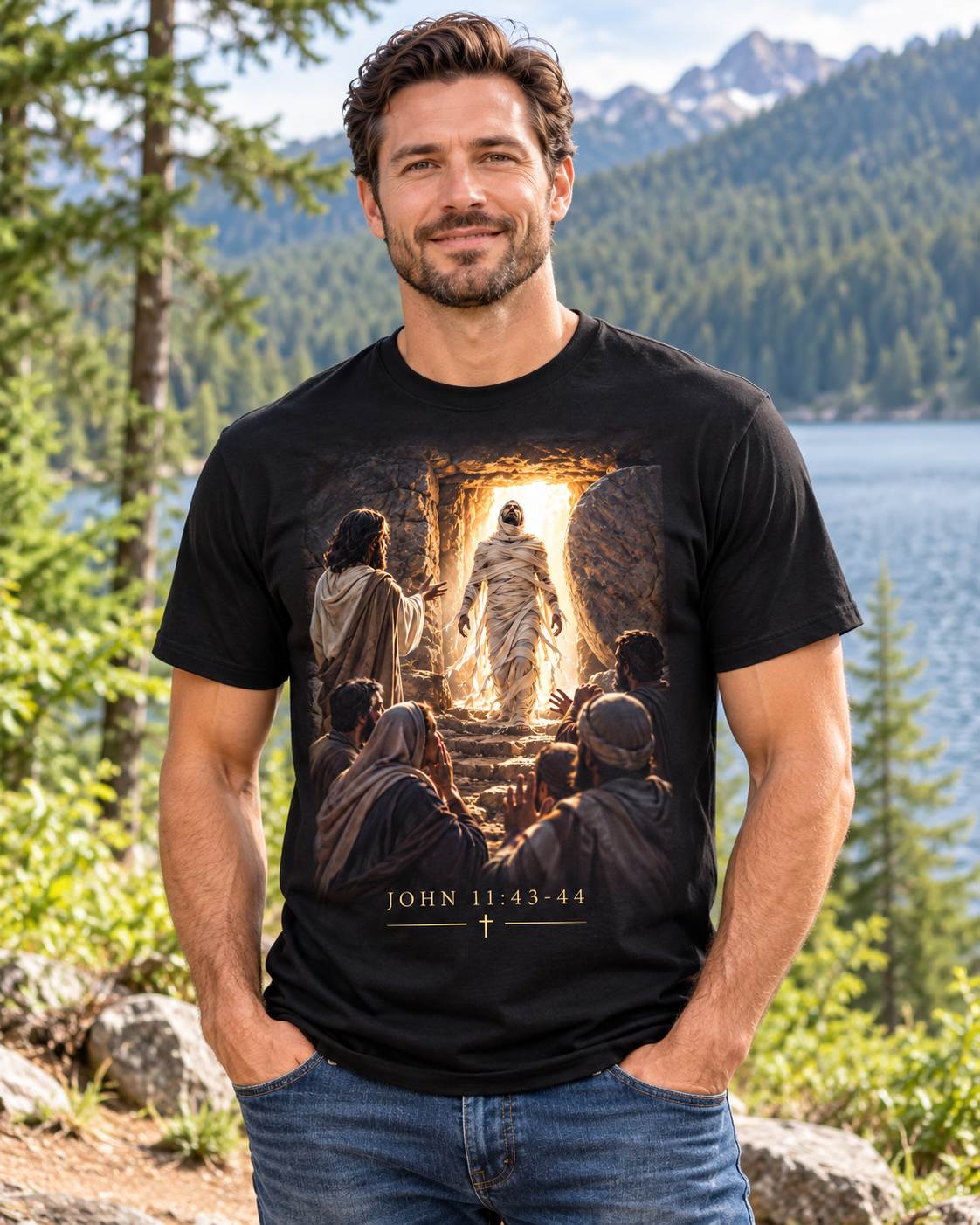 Lazarus Christian T-Shirt | John 11:43-44 Come Forth Biblical Scene