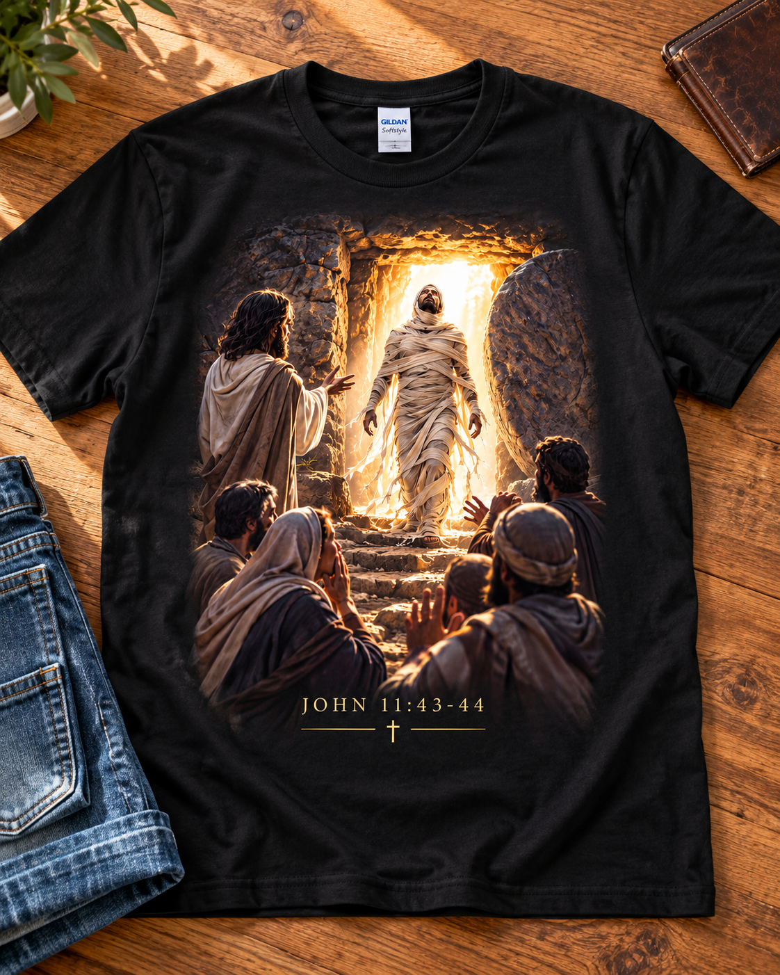 Lazarus Christian T-Shirt | John 11:43-44 Come Forth Biblical Scene