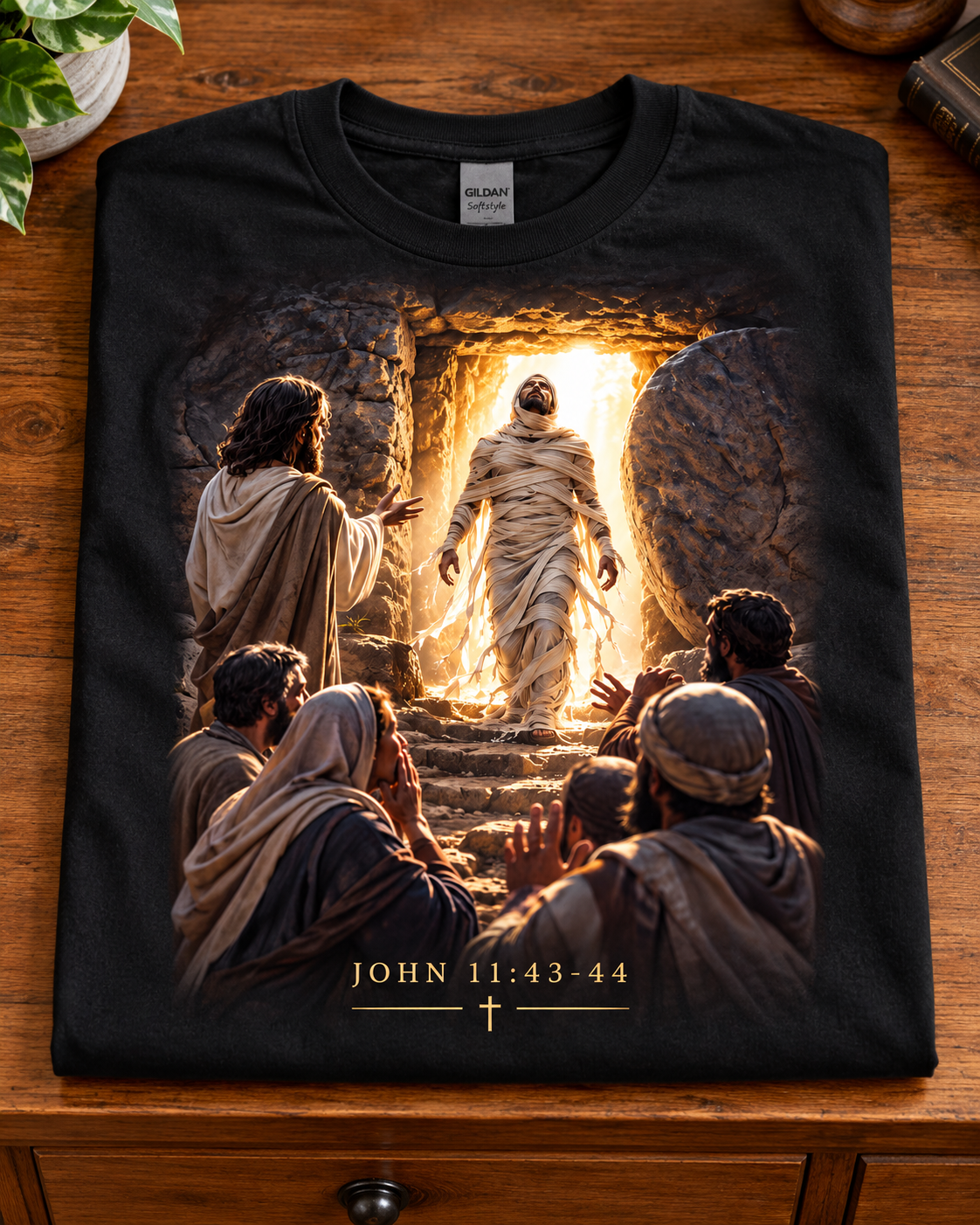 Lazarus Christian T-Shirt | John 11:43-44 Come Forth Biblical Scene