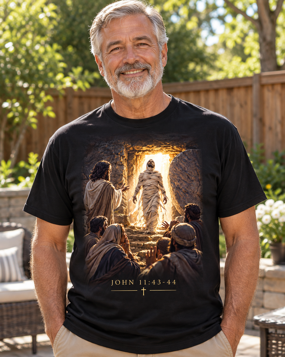 Lazarus Christian T-Shirt | John 11:43-44 Come Forth Biblical Scene