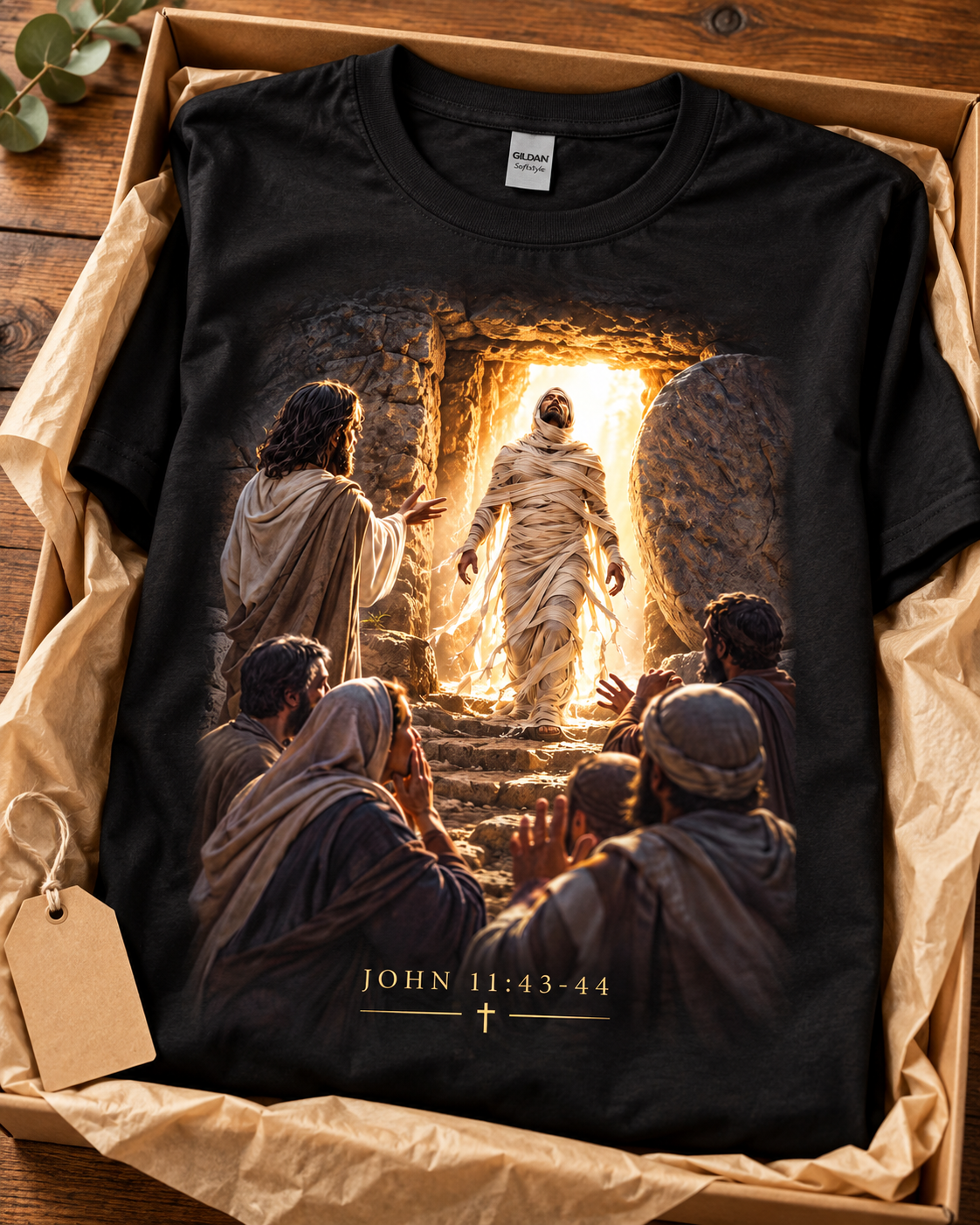 Lazarus Christian T-Shirt | John 11:43-44 Come Forth Biblical Scene