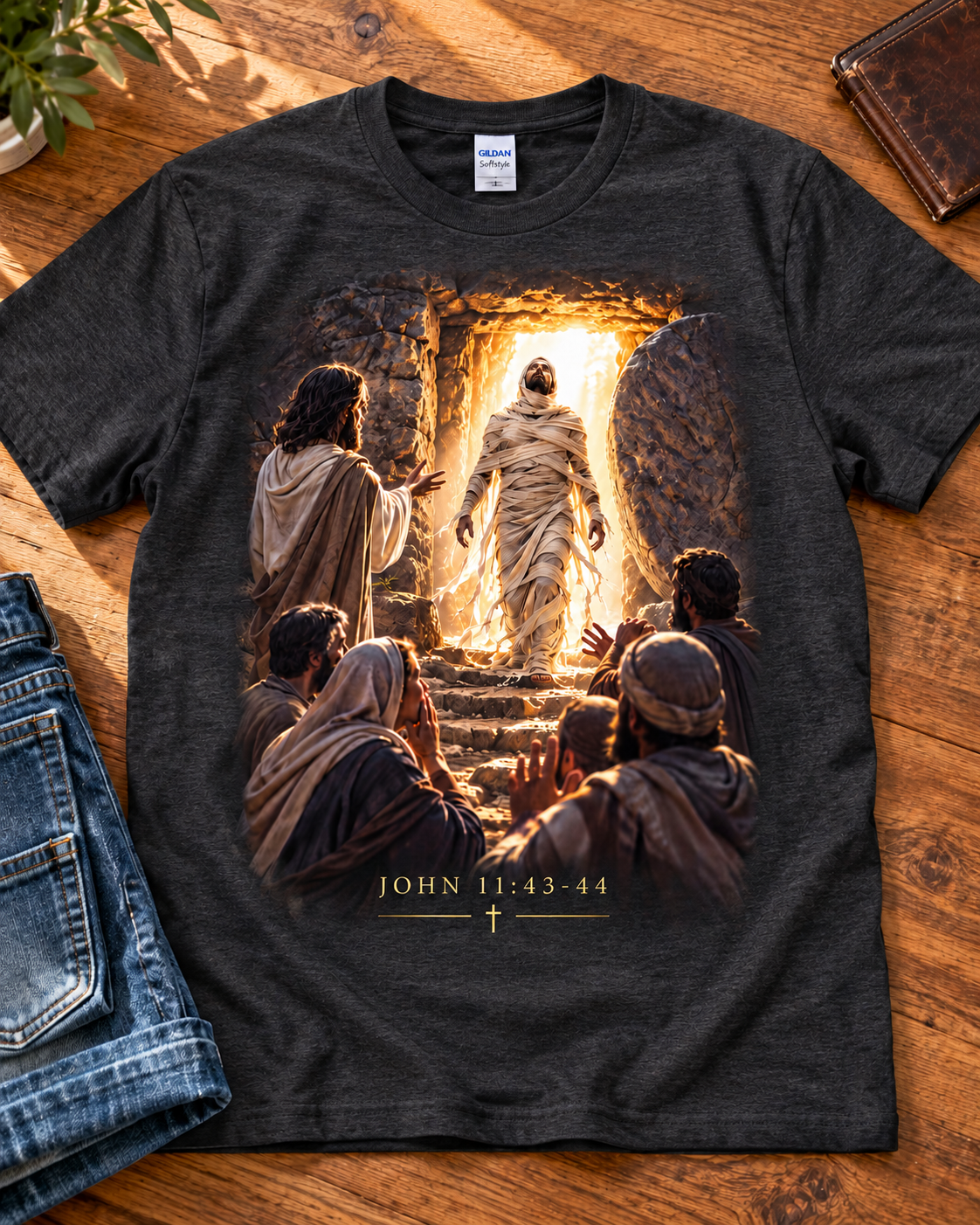 Lazarus Christian T-Shirt | John 11:43-44 Come Forth Biblical Scene