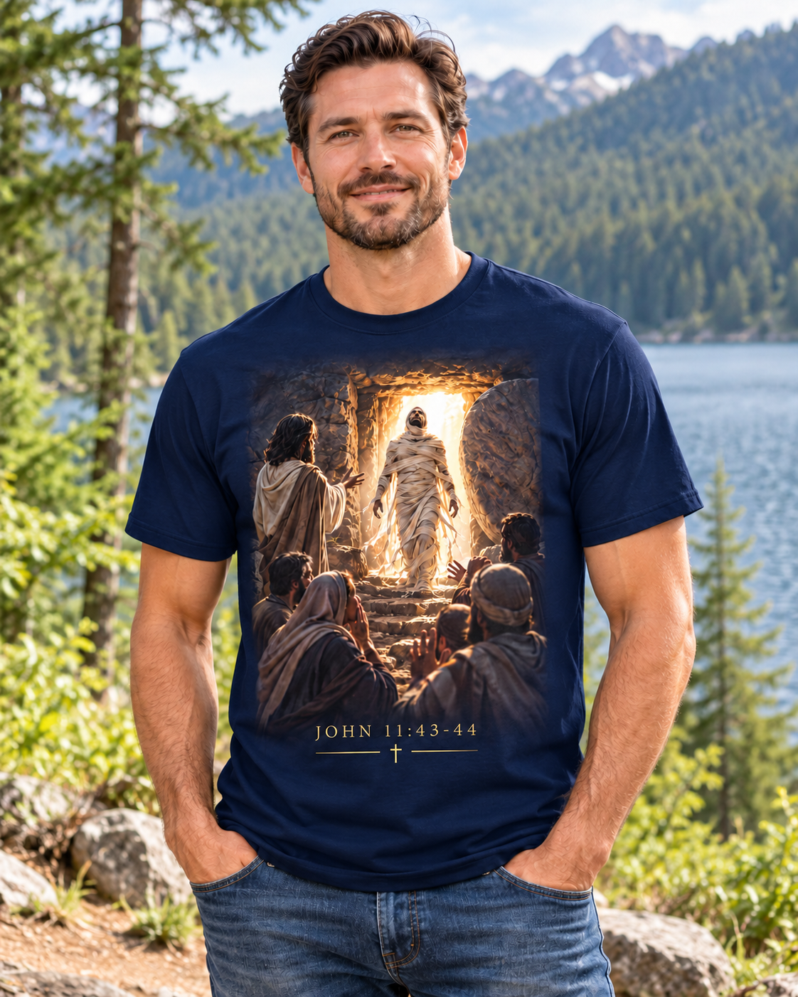 Lazarus Christian T-Shirt | John 11:43-44 Come Forth Biblical Scene