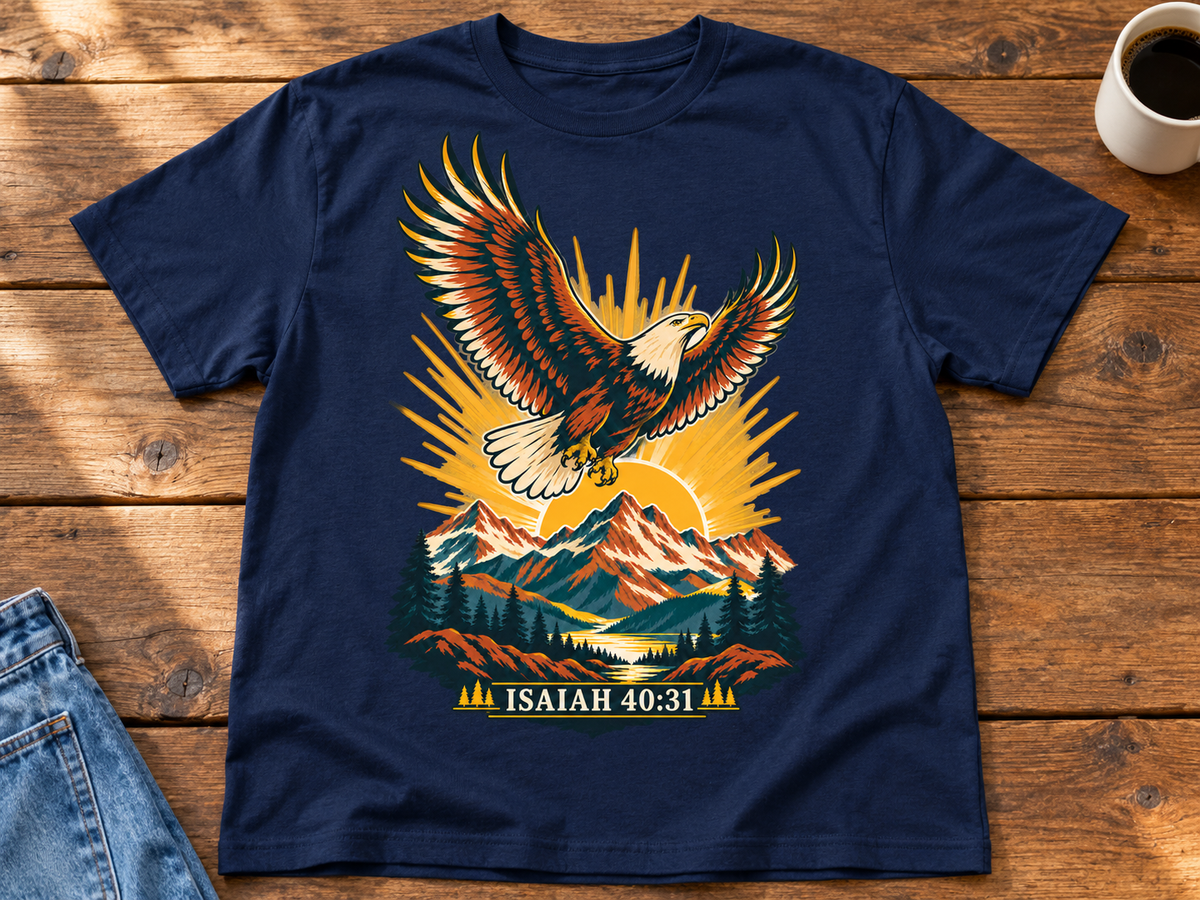 Isaiah 40:31 Eagle Shirt | Christian Mountain Graphic Tee | Renewed Strength Scripture T Shirt | Inspirational Faith Gift for Men and Women