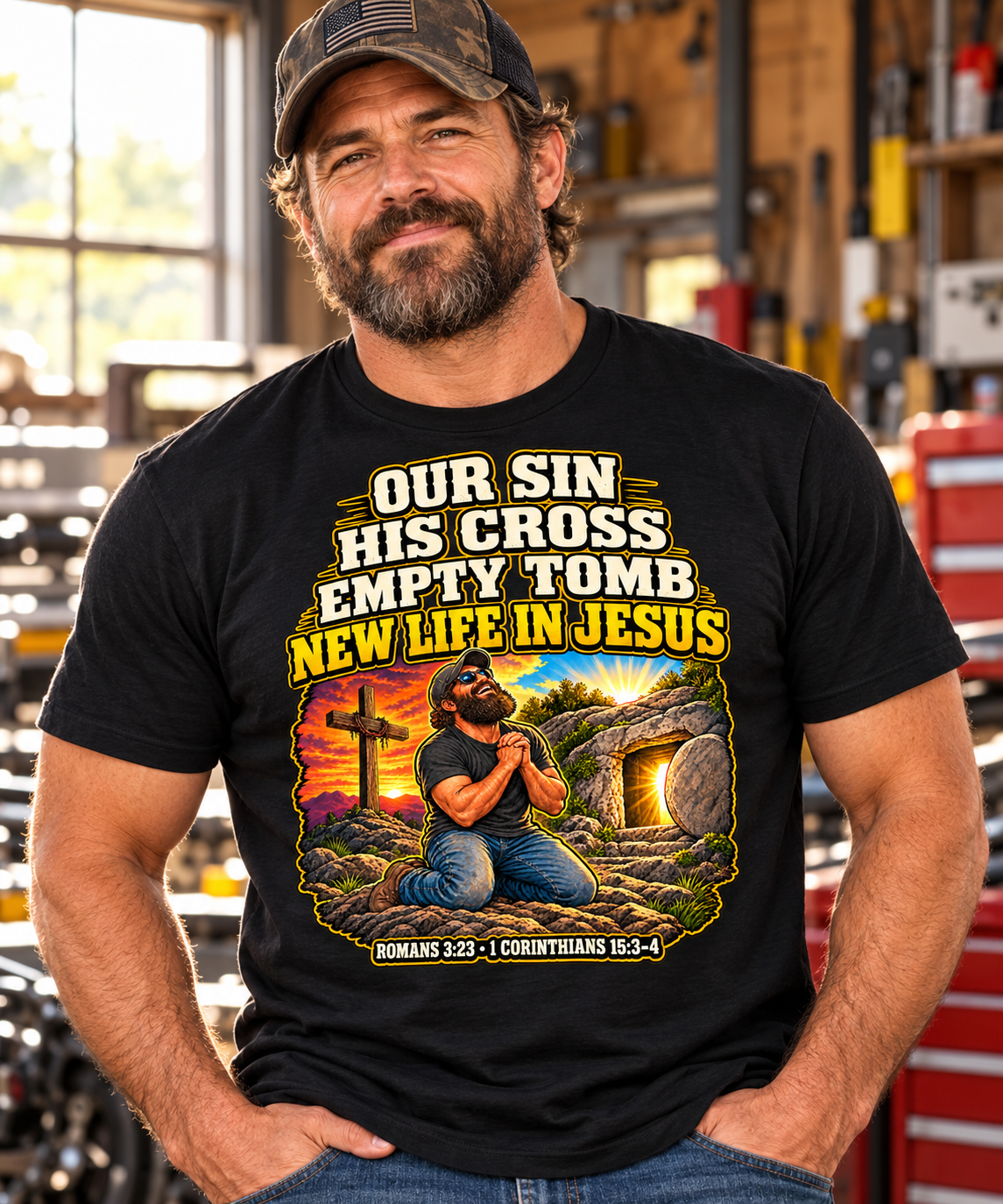 Our Sin His Cross T-Shirt | Empty Tomb Christian Gospel Tee