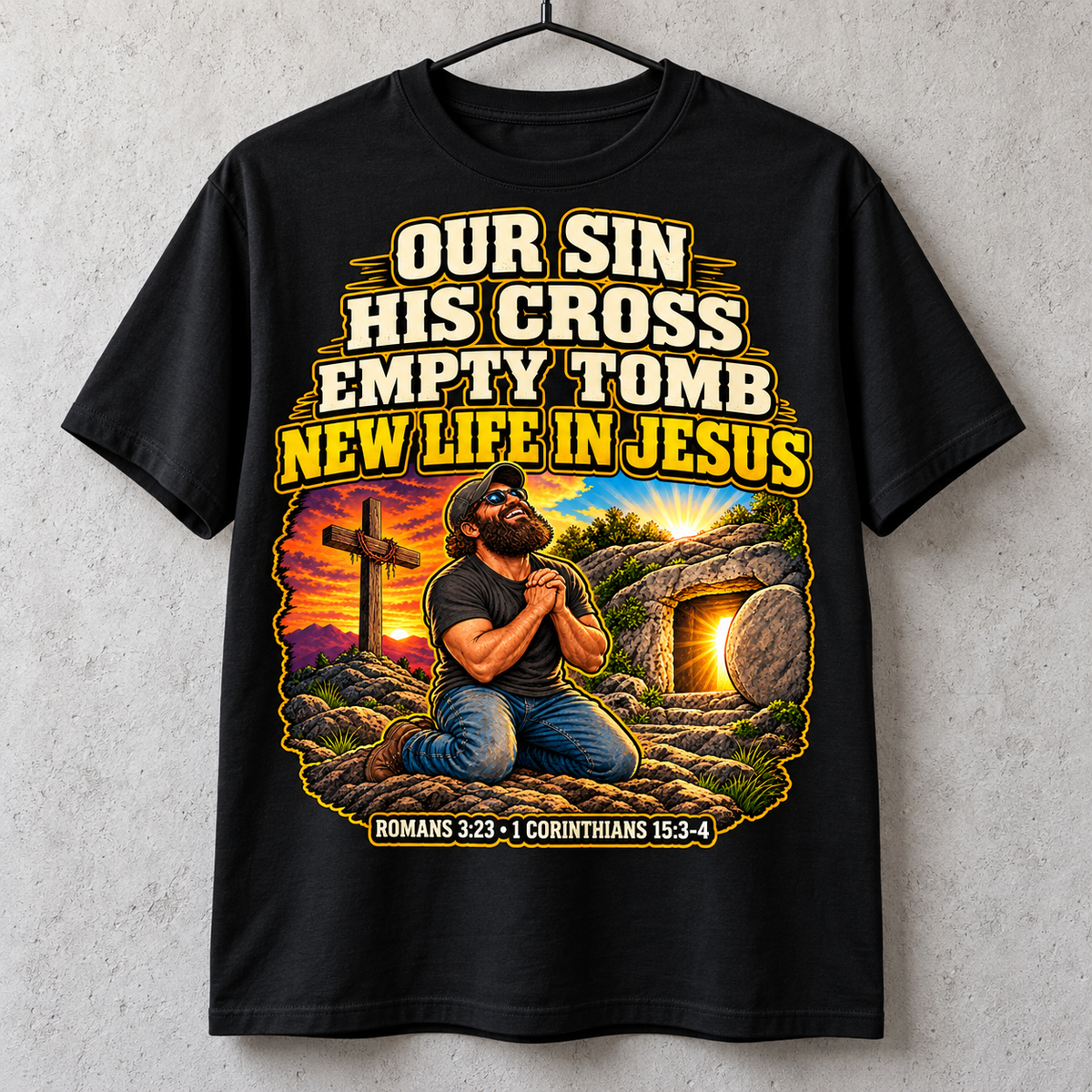 Our Sin His Cross T-Shirt | Empty Tomb Christian Gospel Tee