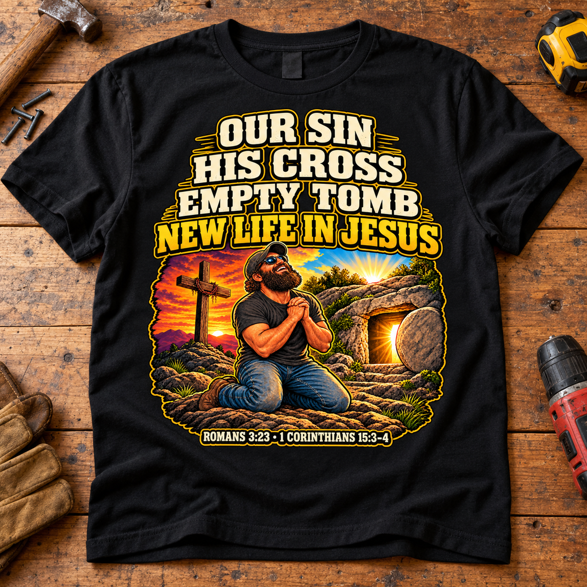 Our Sin His Cross T-Shirt | Empty Tomb Christian Gospel Tee
