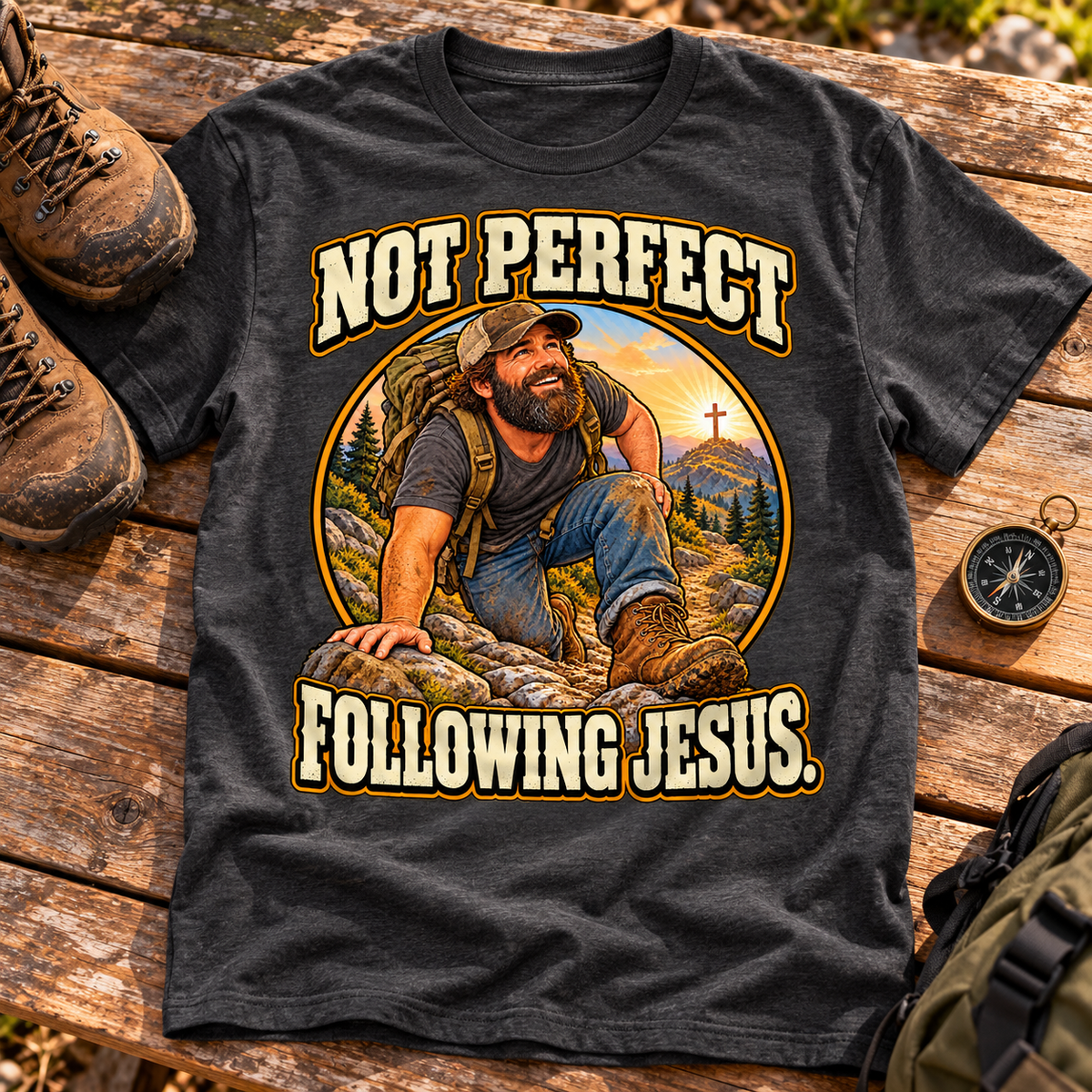 Not Perfect Following Jesus T-Shirt | Christian Hiking Faith Tee