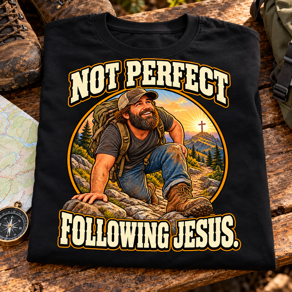 Not Perfect Following Jesus T-Shirt | Christian Hiking Faith Tee