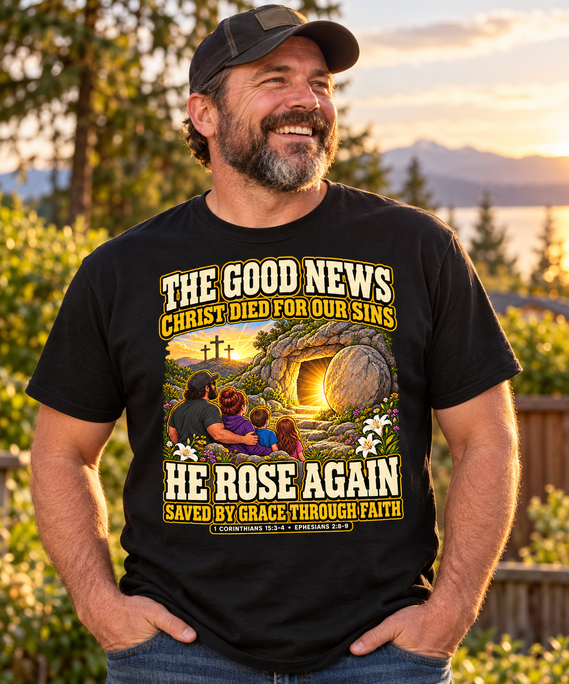 Gospel Message T-Shirt | Empty Tomb & Saved by Grace Christian Tee