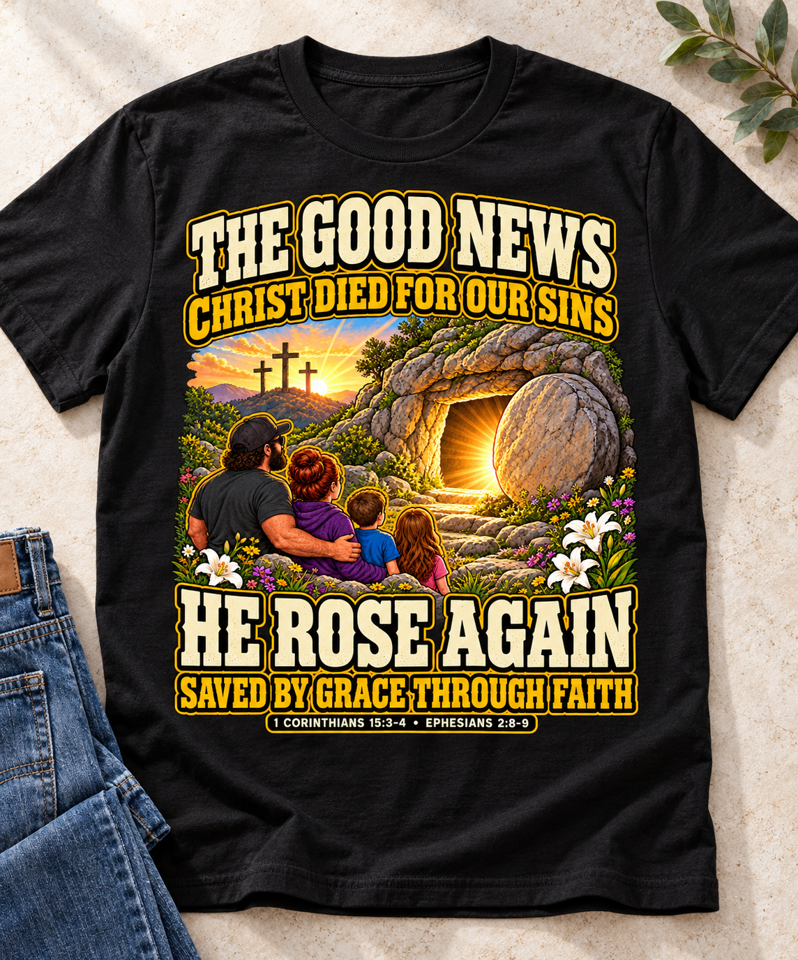 Gospel Message T-Shirt | Empty Tomb & Saved by Grace Christian Tee