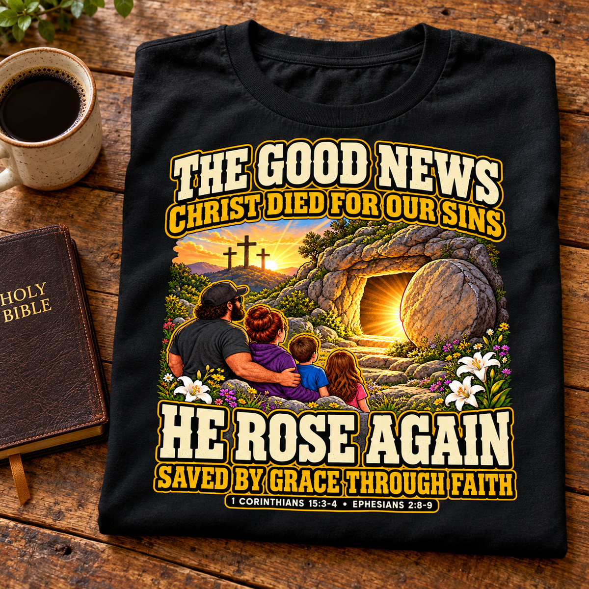 Gospel Message T-Shirt | Empty Tomb & Saved by Grace Christian Tee
