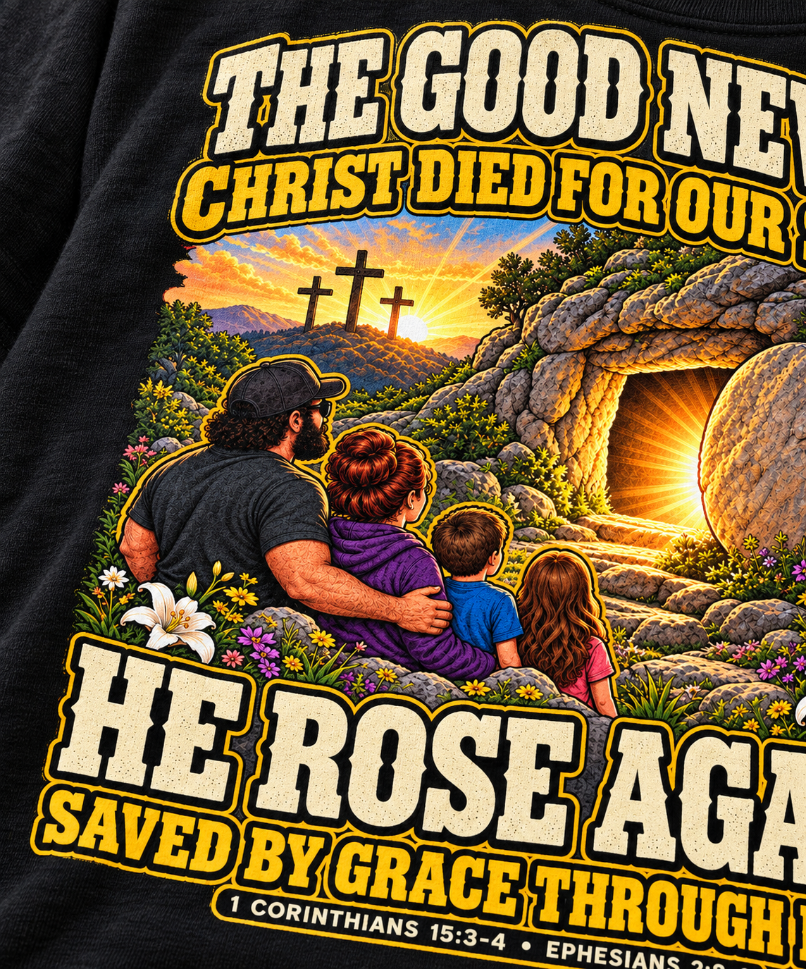 Gospel Message T-Shirt | Empty Tomb & Saved by Grace Christian Tee