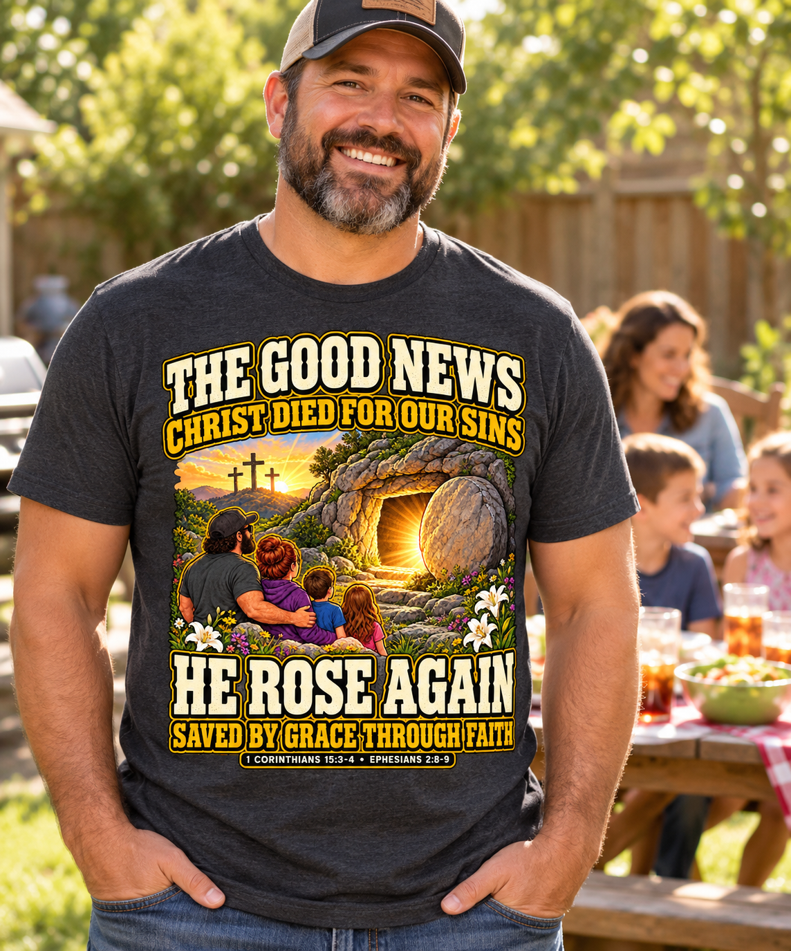 Gospel Message T-Shirt | Empty Tomb & Saved by Grace Christian Tee
