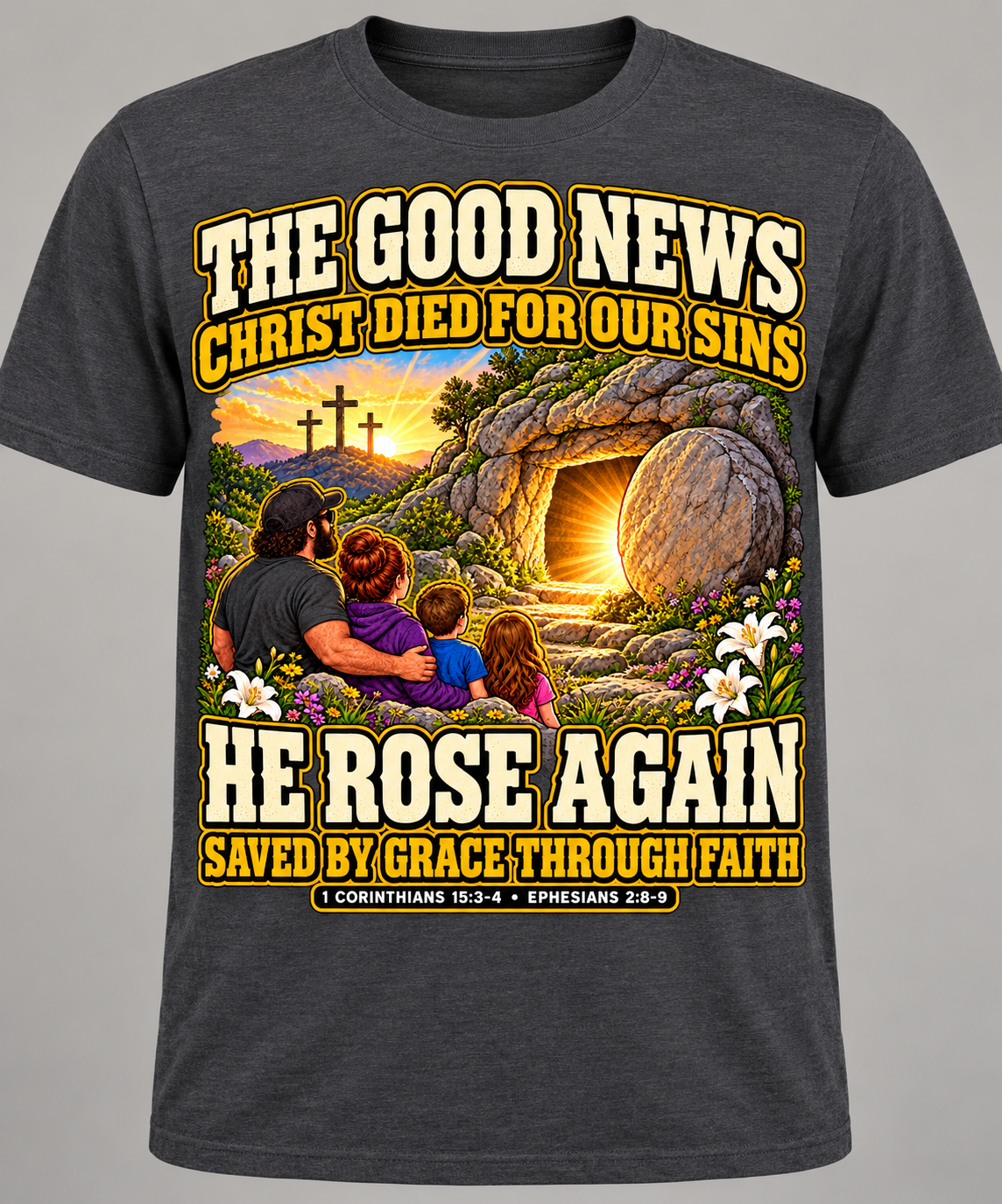 Gospel Message T-Shirt | Empty Tomb & Saved by Grace Christian Tee