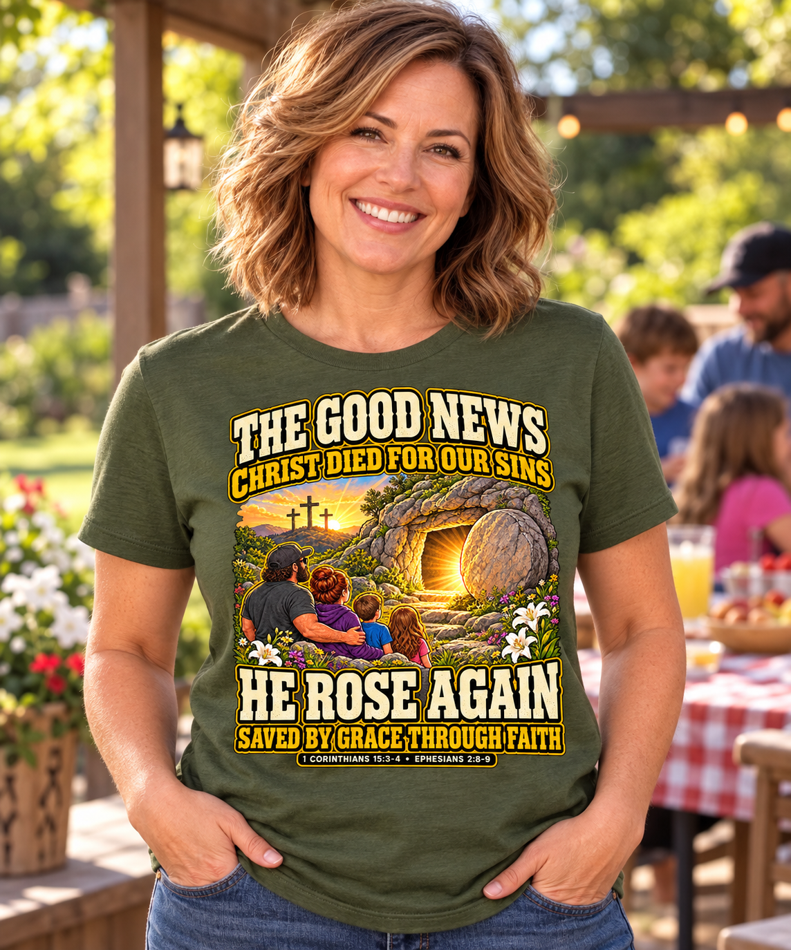 Gospel Message T-Shirt | Empty Tomb & Saved by Grace Christian Tee
