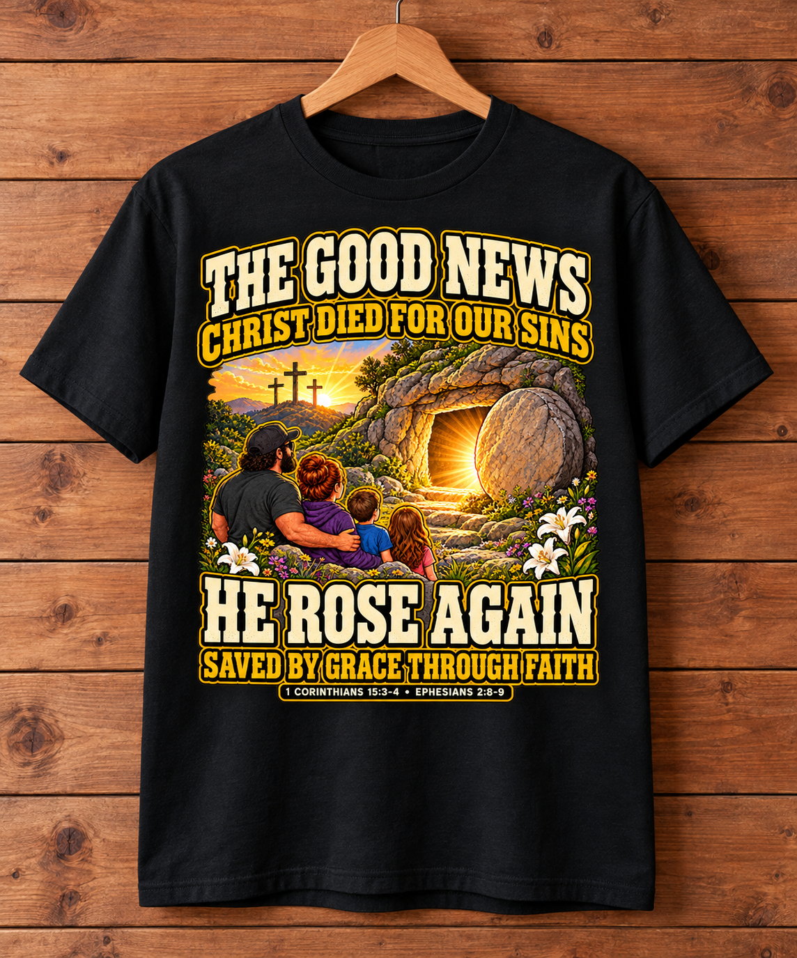 Gospel Message T-Shirt | Empty Tomb & Saved by Grace Christian Tee