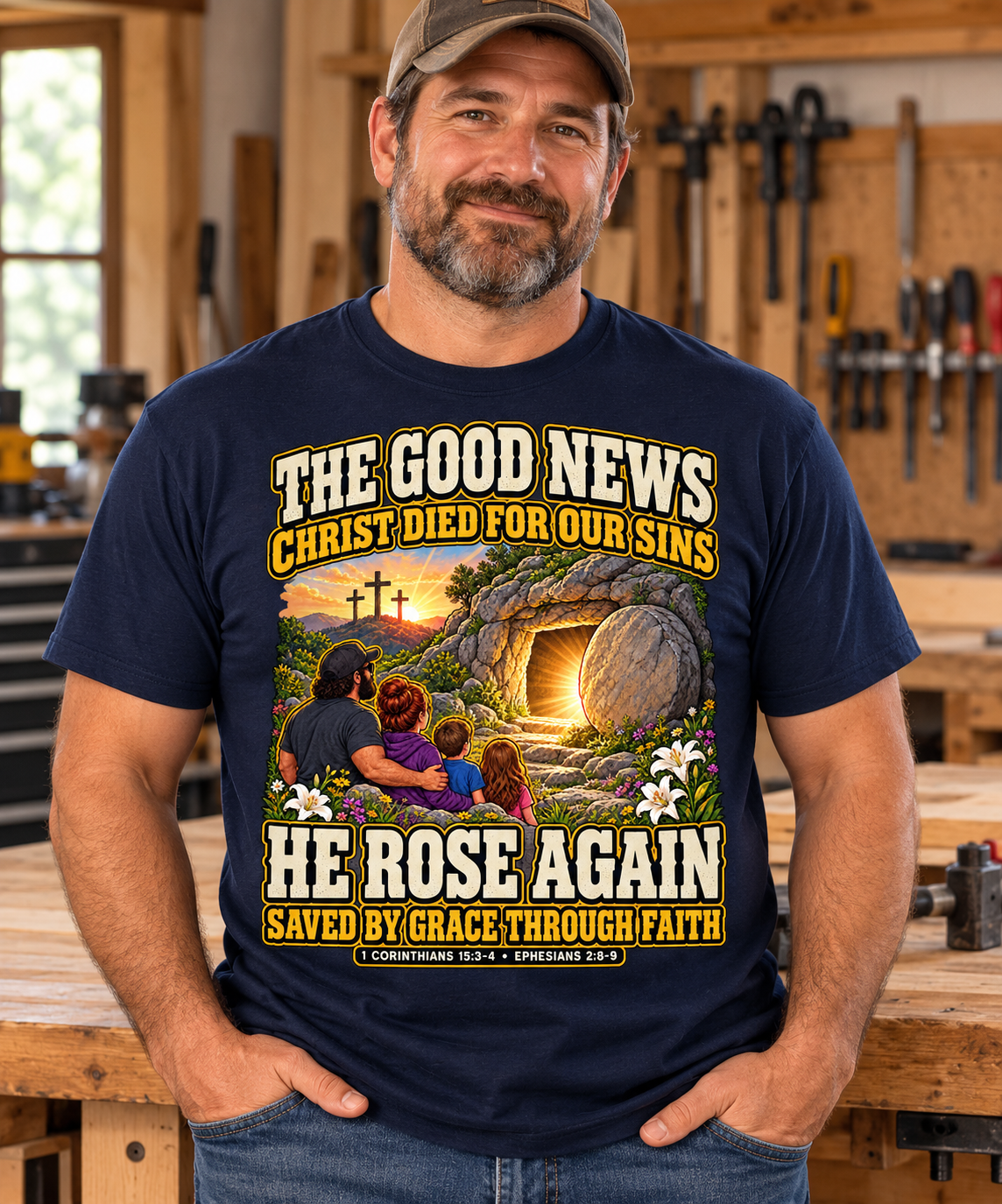 Gospel Message T-Shirt | Empty Tomb & Saved by Grace Christian Tee