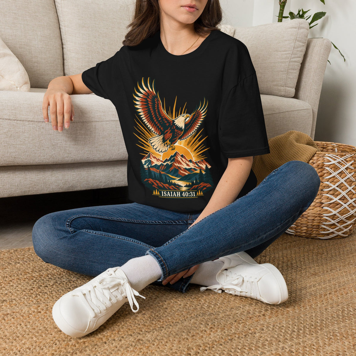 Isaiah 40:31 Eagle Shirt | Christian Mountain Graphic Tee | Renewed Strength Scripture T Shirt | Inspirational Faith Gift for Men and Women