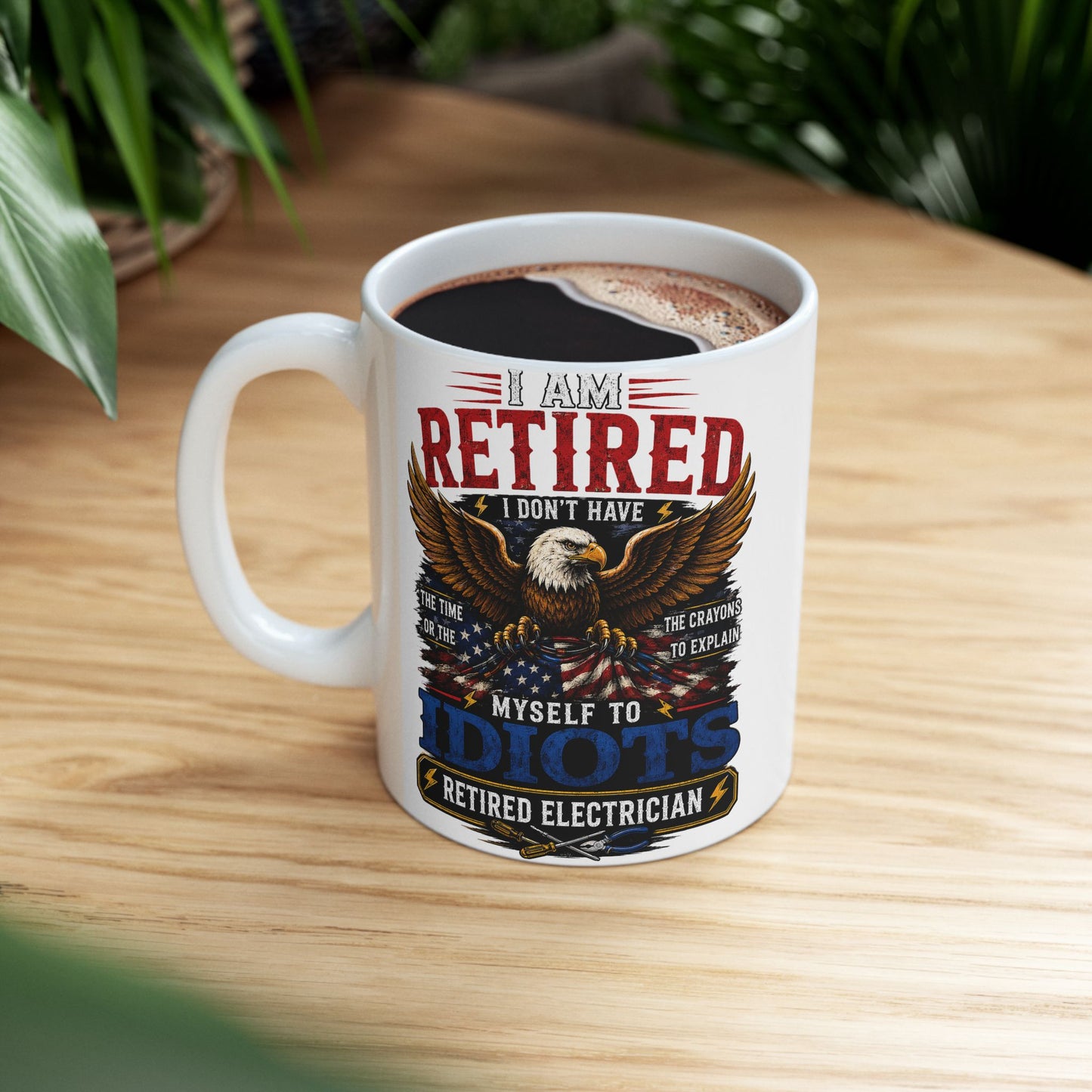 Retired Electrician Coffee Mug, Funny Bald Eagle Retirement Gift