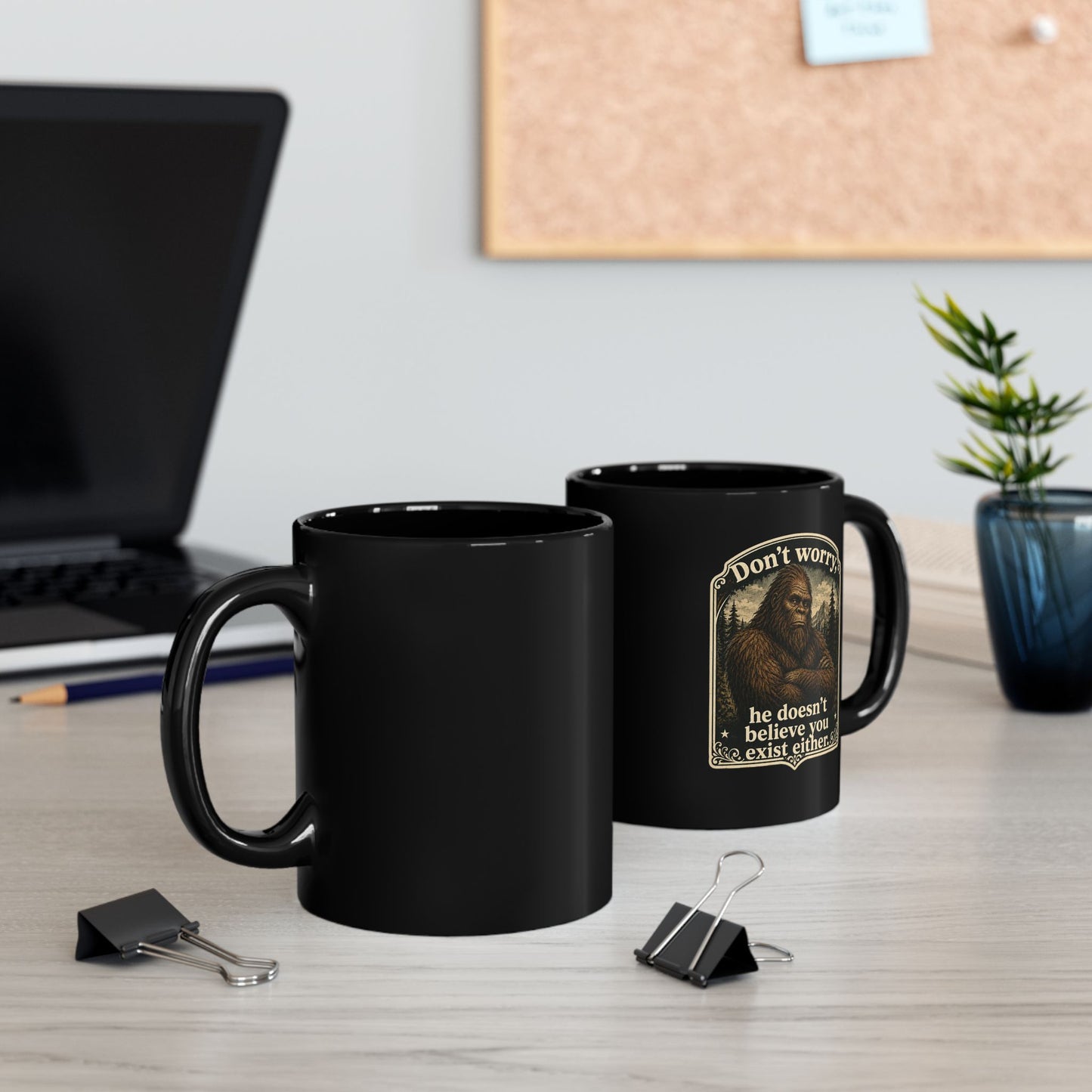 Bigfoot Black Coffee Mug, Funny Sasquatch Cryptid Gift