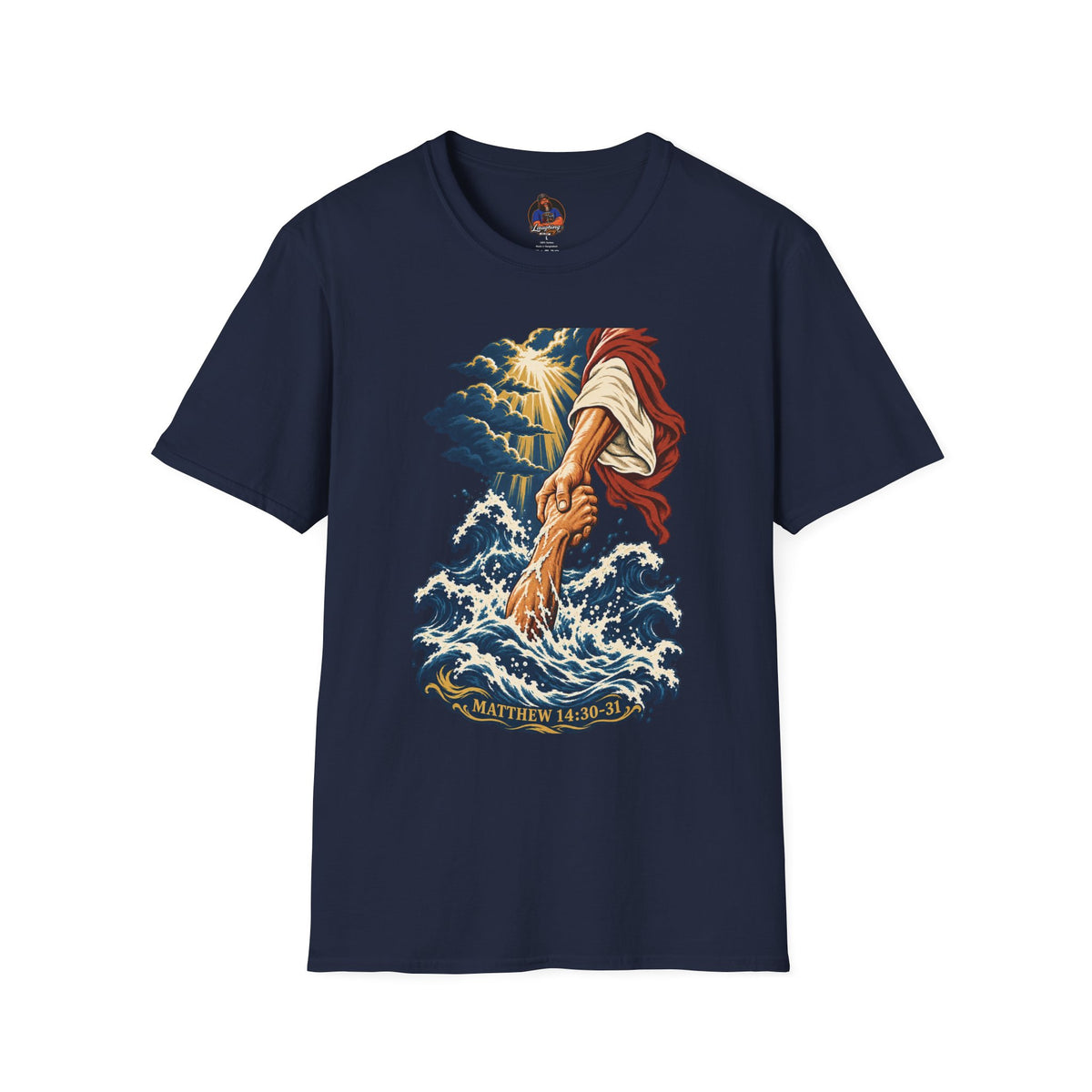 Matthew 14:30-31 Christian Shirt | Jesus Rescues Peter Wave Graphic Tee | Inspirational Scripture T Shirt | Faith Gift for Men and Women