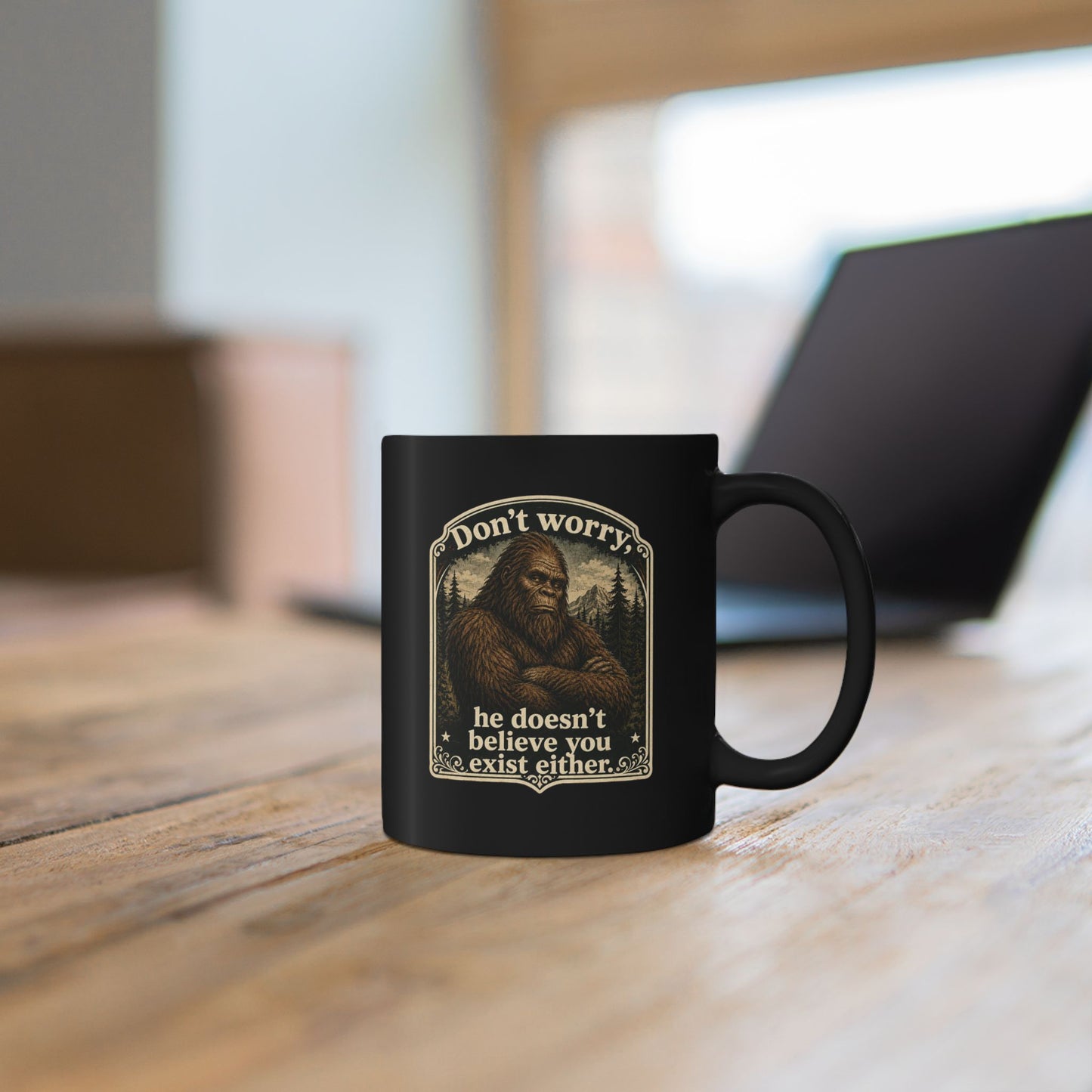 Bigfoot Black Coffee Mug, Funny Sasquatch Cryptid Gift