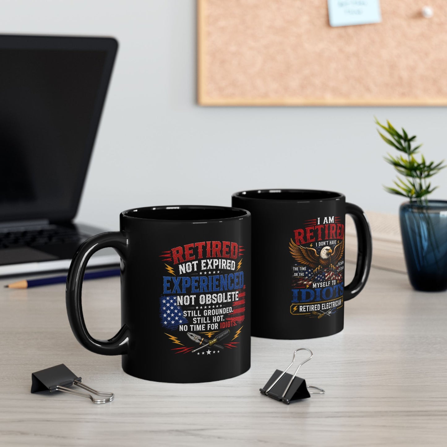 Retired Electrician Mug, Patriotic Eagle and American Flag Coffee Cup