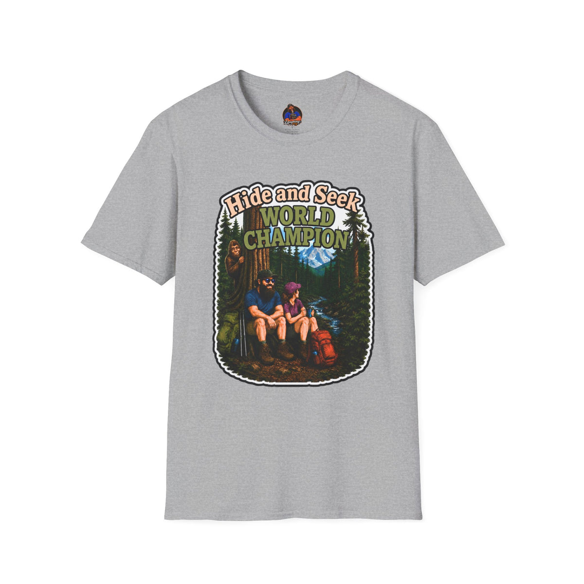 Hide and Seek World Champion Bigfoot T-Shirt, Funny Sasquatch Hiking Tee