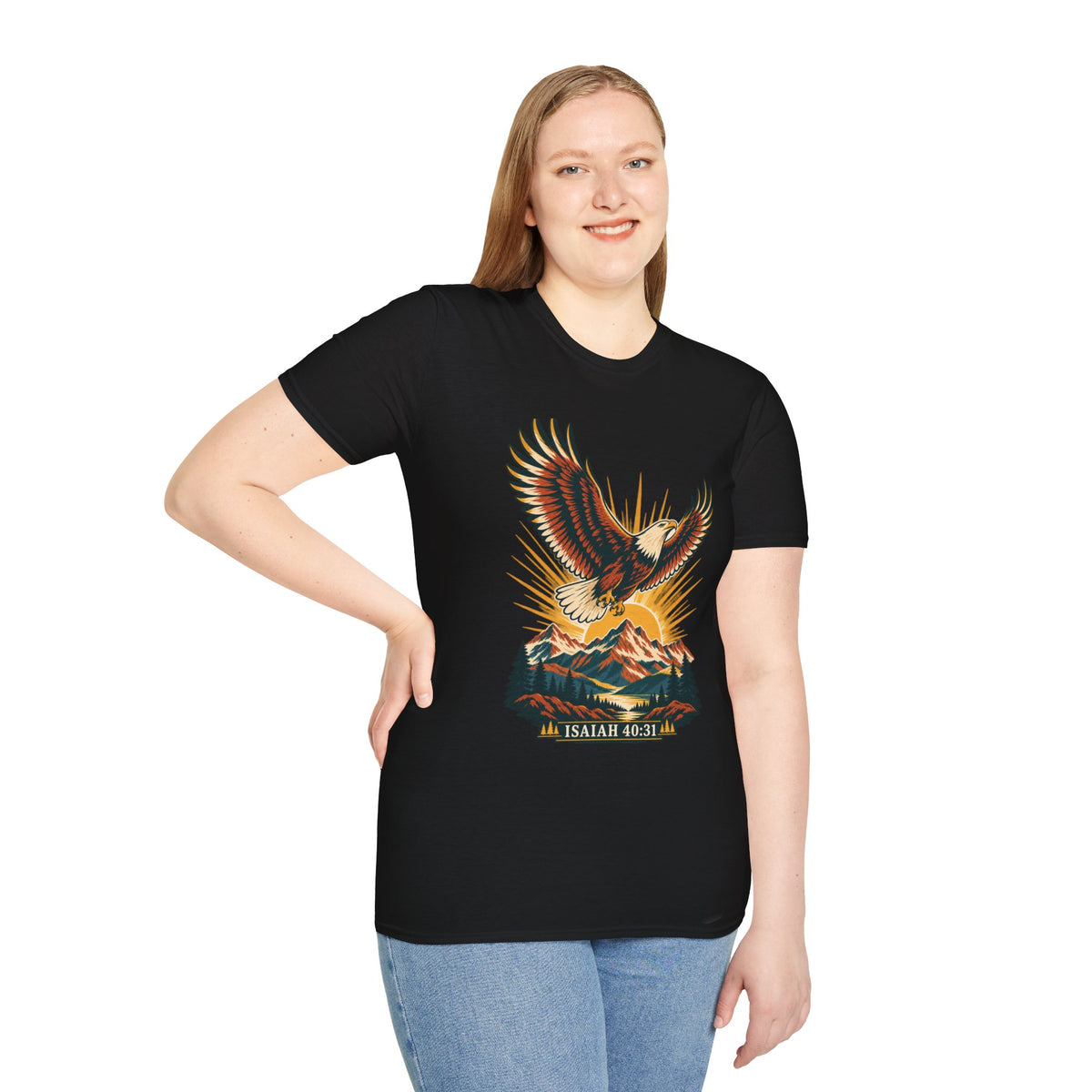 Isaiah 40:31 Eagle Shirt | Christian Mountain Graphic Tee | Renewed Strength Scripture T Shirt | Inspirational Faith Gift for Men and Women