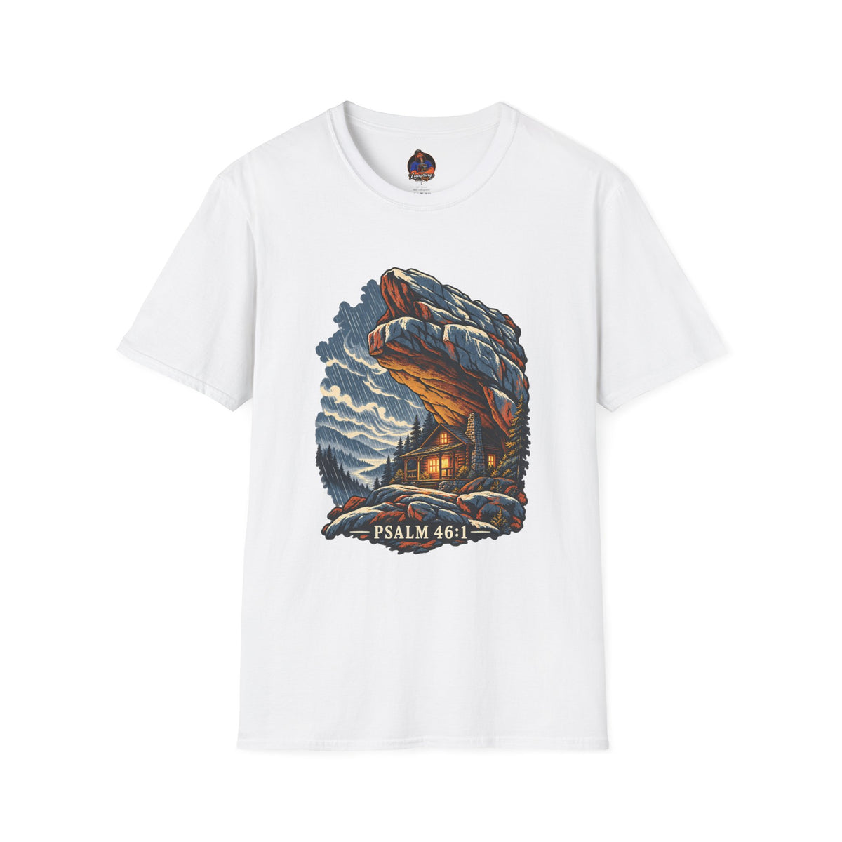 Psalm 46:1 Christian Shirt | Refuge in the Storm Cabin Graphic Tee | Inspirational Scripture T Shirt | Faith Gift for Men and Women