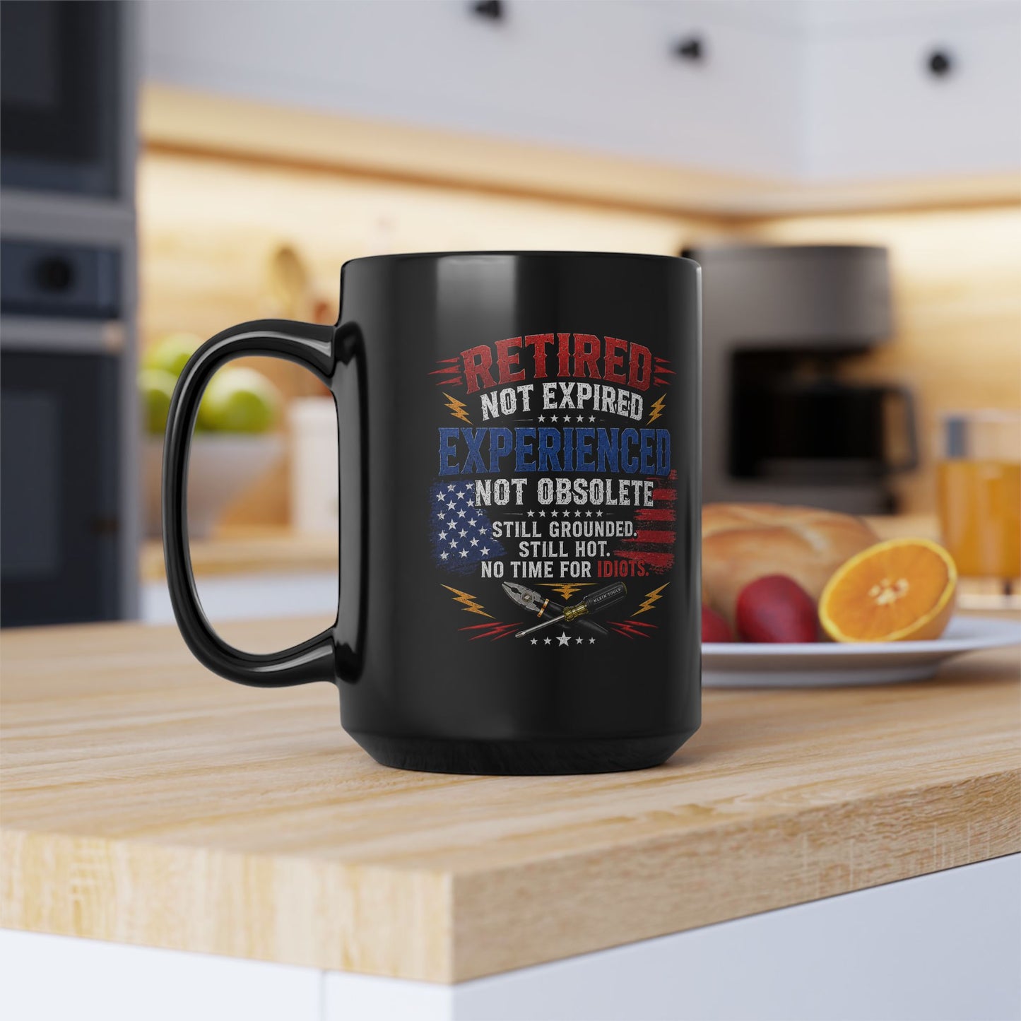 Retired Electrician Mug, Patriotic Eagle and American Flag Coffee Cup