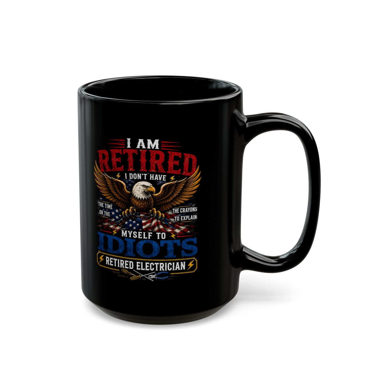 Retired Electrician Mug, Patriotic Eagle and American Flag Coffee Cup