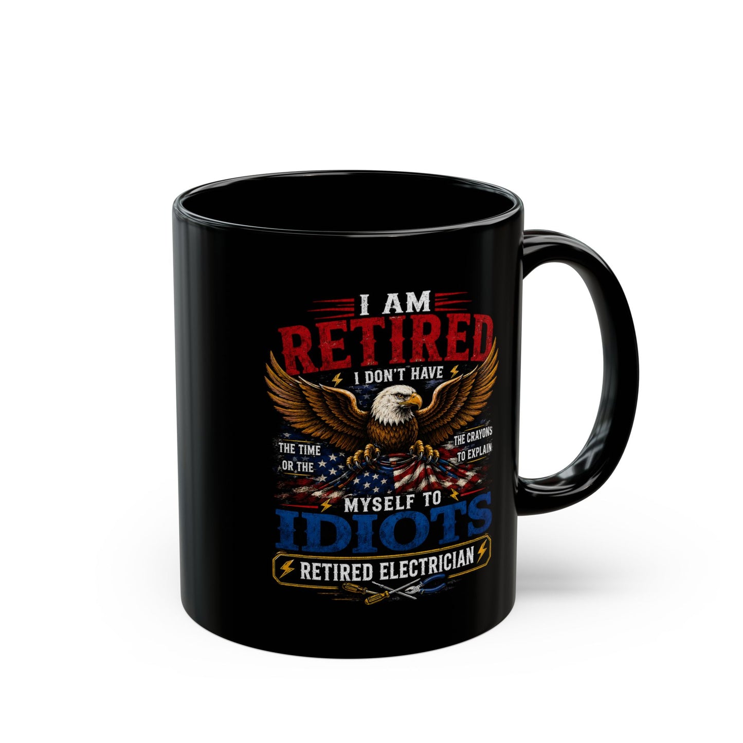 Retired Electrician Mug, Patriotic Eagle and American Flag Coffee Cup