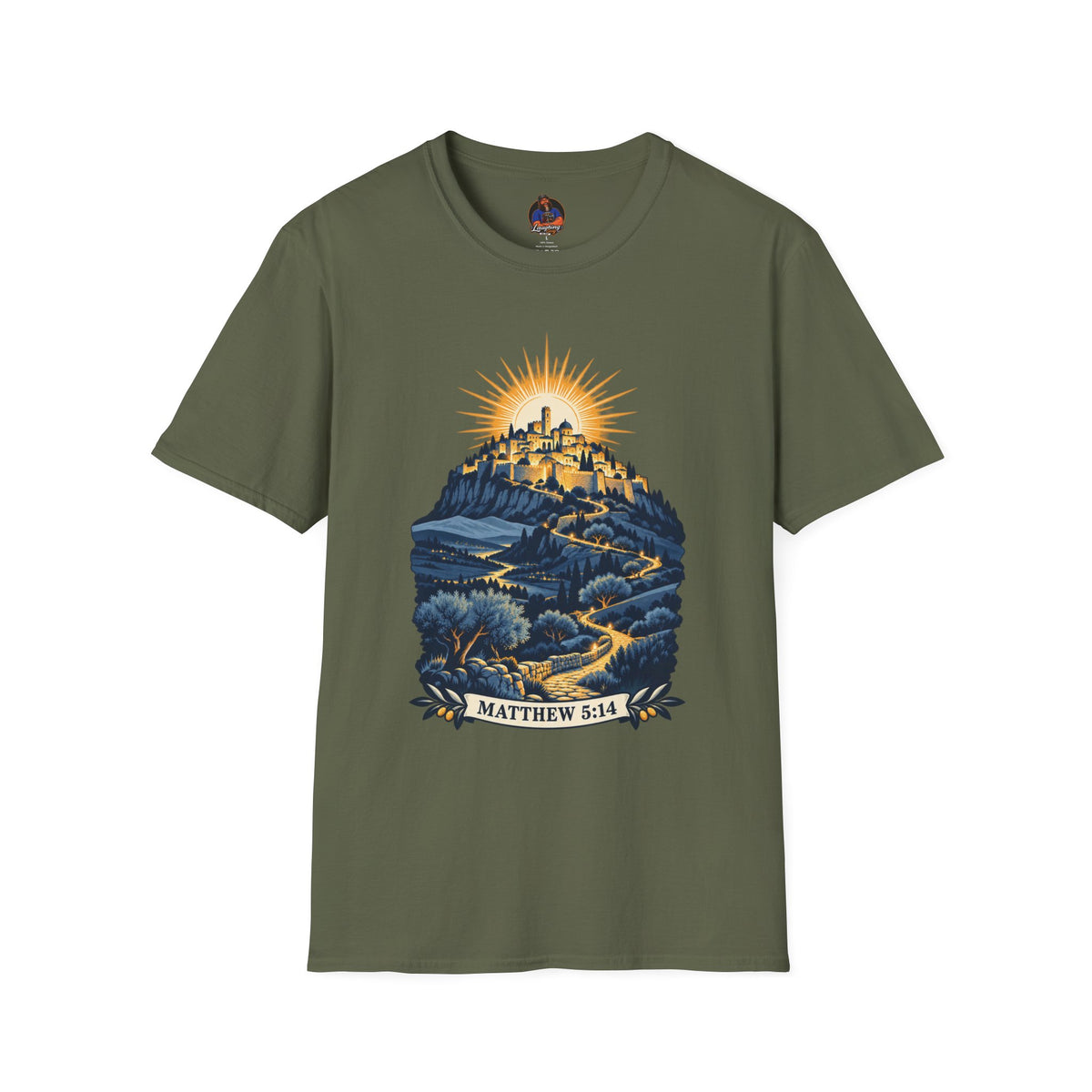 Matthew 5:14 Christian Shirt | City on a Hill Graphic Tee | Light of the World Scripture T Shirt | Inspirational Faith Gift for Adults