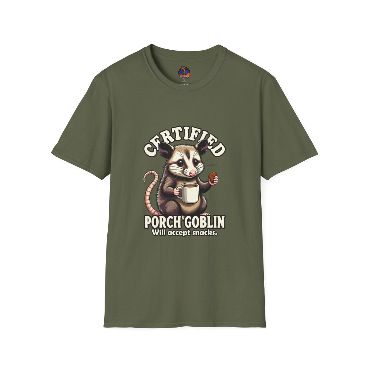 Certified Porch Goblin Possum T-Shirt, Funny Snack-Loving Opossum Tee
