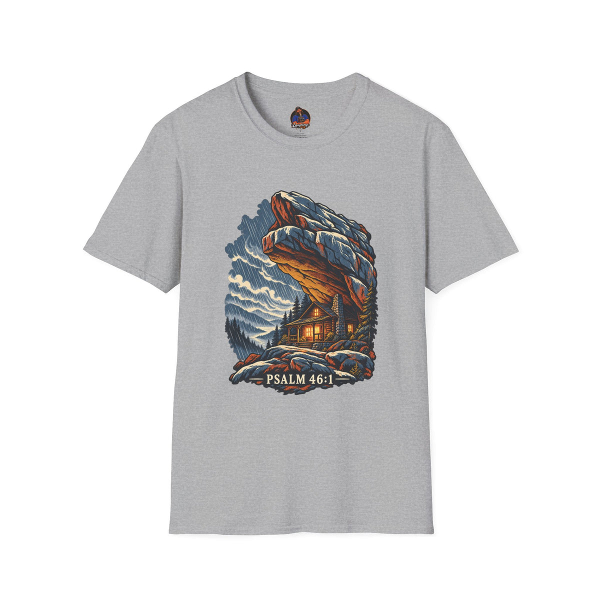 Psalm 46:1 Christian Shirt | Refuge in the Storm Cabin Graphic Tee | Inspirational Scripture T Shirt | Faith Gift for Men and Women