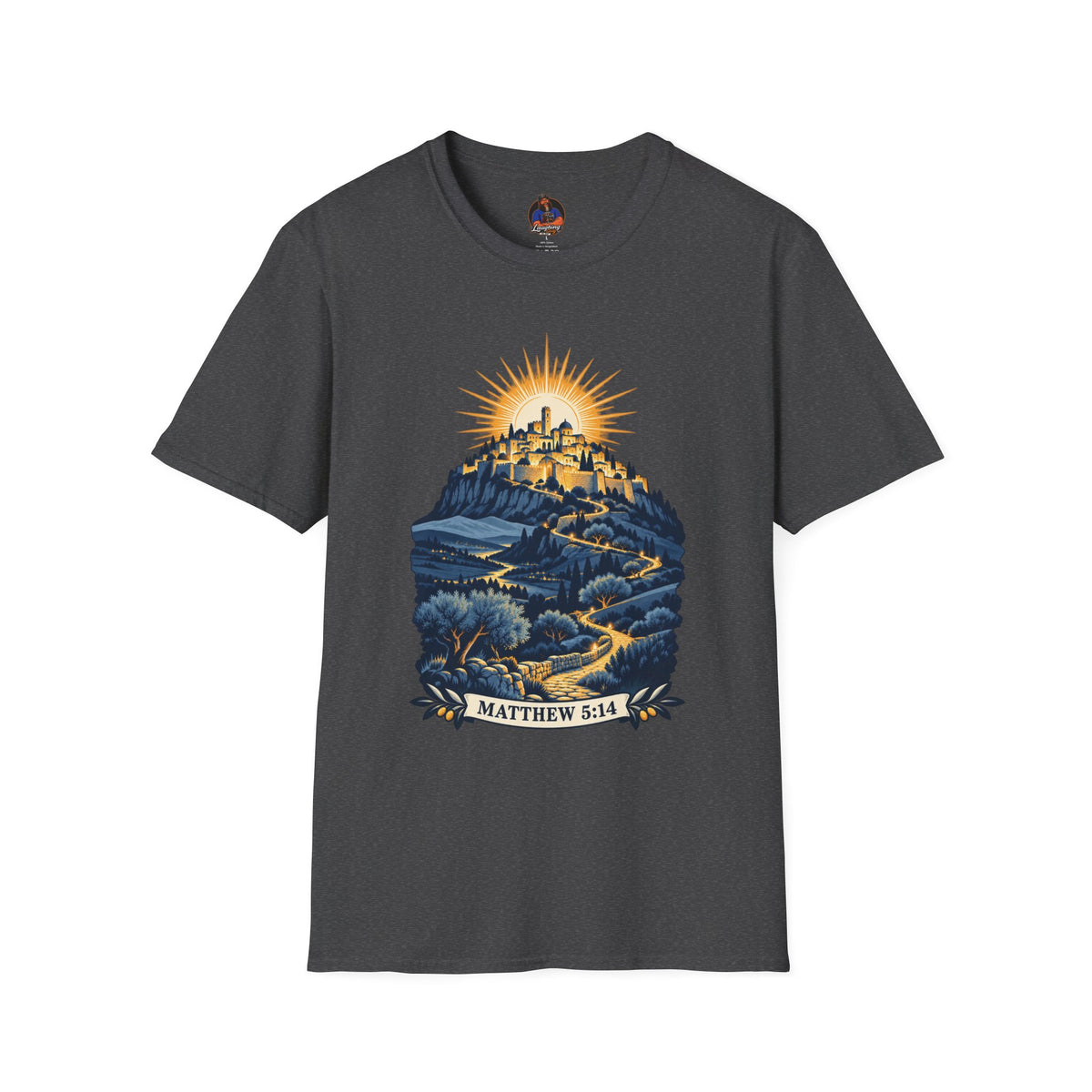 Matthew 5:14 Christian Shirt | City on a Hill Graphic Tee | Light of the World Scripture T Shirt | Inspirational Faith Gift for Adults