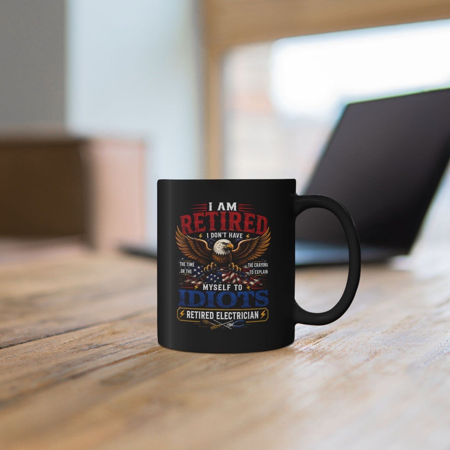 Retired Electrician Mug, Patriotic Eagle and American Flag Coffee Cup