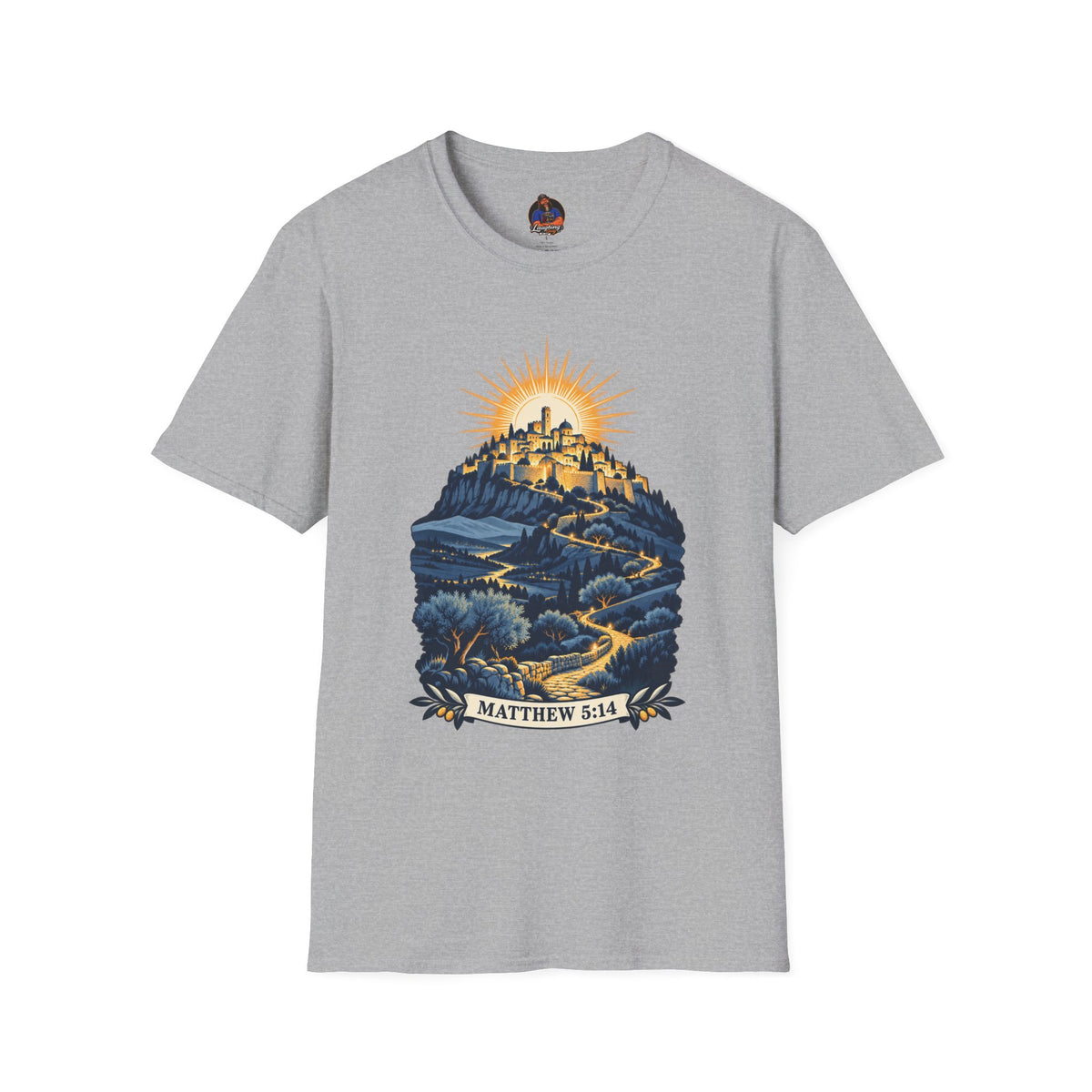Matthew 5:14 Christian Shirt | City on a Hill Graphic Tee | Light of the World Scripture T Shirt | Inspirational Faith Gift for Adults