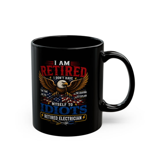 Retired Electrician Mug, Patriotic Eagle and American Flag Coffee Cup