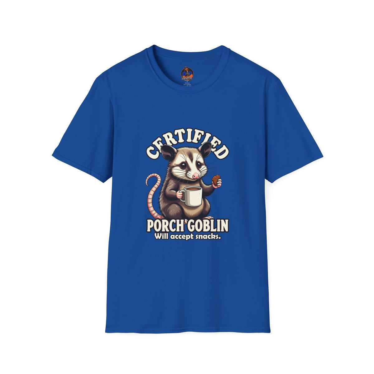 Certified Porch Goblin Possum T-Shirt, Funny Snack-Loving Opossum Tee