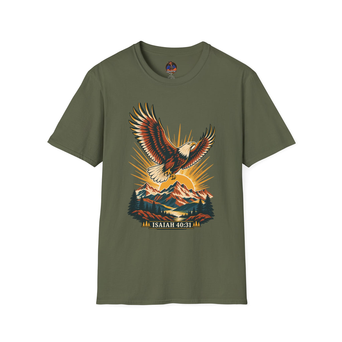 Isaiah 40:31 Eagle Shirt | Christian Mountain Graphic Tee | Renewed Strength Scripture T Shirt | Inspirational Faith Gift for Men and Women